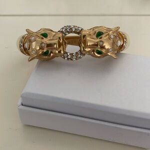 J. Crew tiger head bracelet in cream color enamel gold shade color
